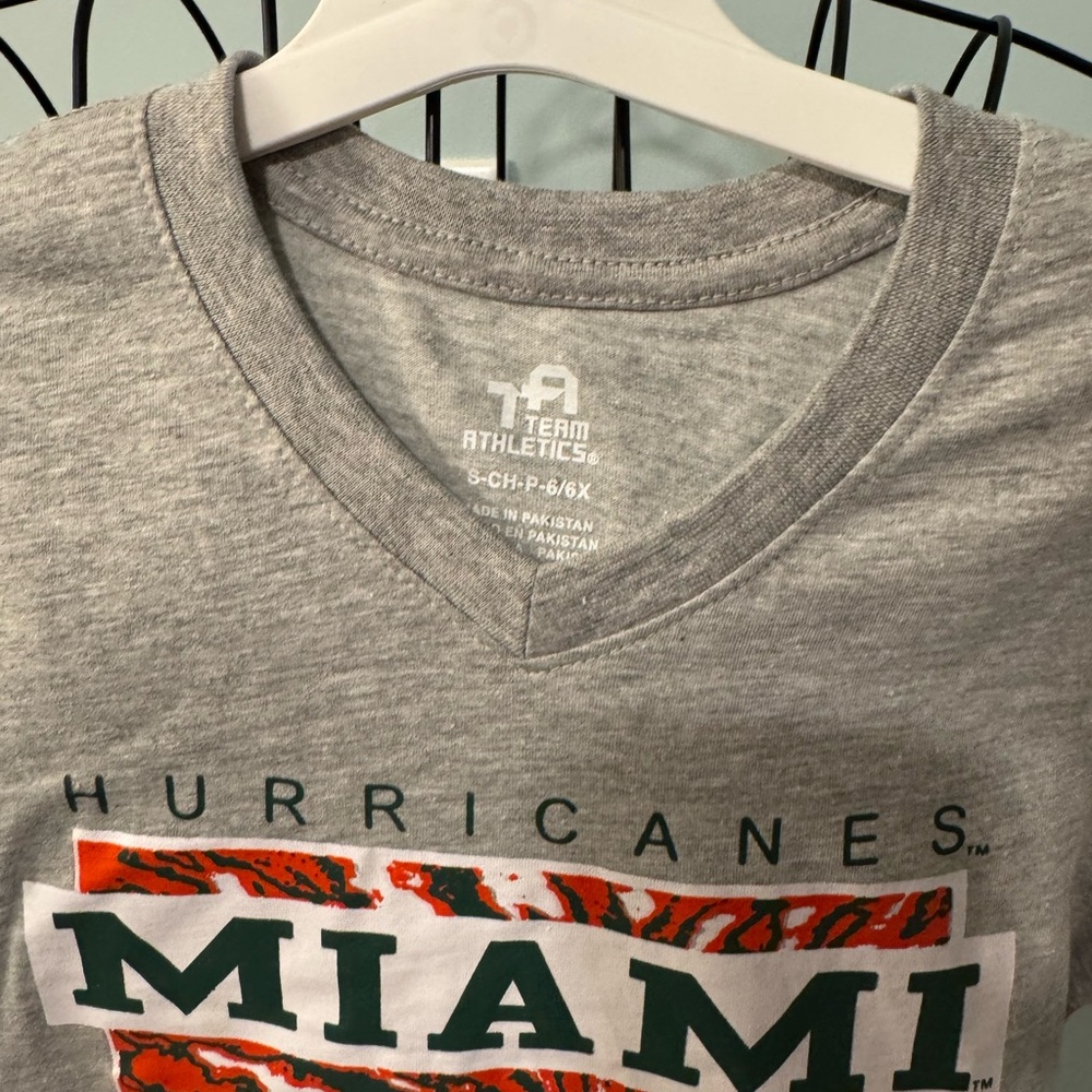 New Miami Hurricanes V neck gray girls t shirt Small S 6/6X University - Picture 2 of 9